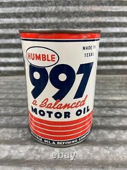 RARE 1940s HUMBLE 997 Motor Oil Can 1 qt. Gas & Oil