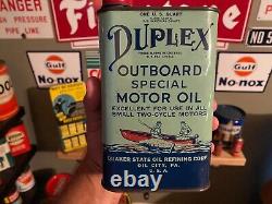 RARE 1950s 60s DUPLEX SPECIAL OUTBOARD MOTOR OIL 1 QUART OIL CAN EMPTY NICE