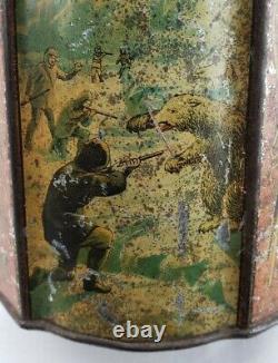 RARE Antique 19thc Huntley & Palmers Biscuit Tin Can Hunting Fishing Graphics