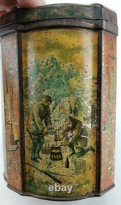 RARE Antique 19thc Huntley & Palmers Biscuit Tin Can Hunting Fishing Graphics