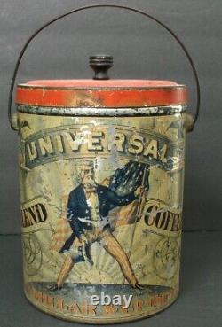 RARE Antique UNIVERSAL COFFEE Tin, Litho Can, Advertising, UNCLE SAM, AMERICA