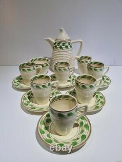 RARE Clarice Cliff Bizarre 1930's Christmas Leaves complete Coffee Can Tea Set