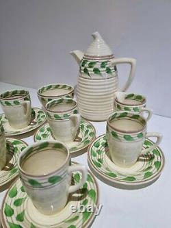 RARE Clarice Cliff Bizarre 1930's Christmas Leaves complete Coffee Can Tea Set