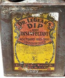 RARE! Dr. LeGear's Dip And Disinfectant 1 Quart Soldered Tin Can Sealed Full