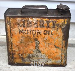 RARE EARLY Vintage Statue of Liberty One Gallon Metal Advertising Motor Oil Can