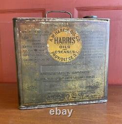 RARE Early Vintage 1 Gal Harris Oils & Grease Motor Oil Tin Can Awesome Patina