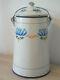 RARE GENUINE OLD French Enameled MILK CAN / JAR BLUE WATER LILIES ART DECO