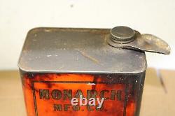 RARE GRAPHIC early 1900s era MONARCH MOTOR OIL Old Tall 1 gallon Tin Can