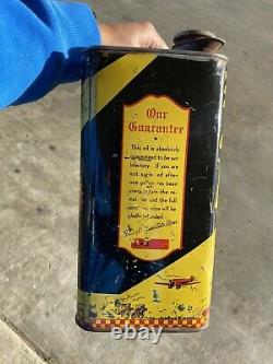RARE Many Miles 2 gallon oil can graphic Race Car two gallon sign
