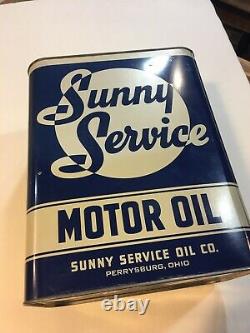 RARE SUNNY SERVICE Motor Oil can 2 gallon Advertising CLEAN ANTIQUE Perrysburg
