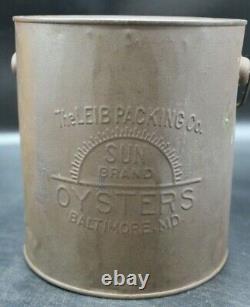 RARE THE LEIB COMPANY Co. SUN BRAND OYSTERS BALTIMORE MD GALLON TIN CAN (G2)