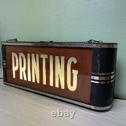 RARE VTG ORIGINAL ART DECO LIGHTED SIGN CAN with REVERSE PAINTED GLASS PRINTING