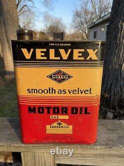 RARE Velvex motor oil 2 gallon oil can Red Kap sales INC New York advertising