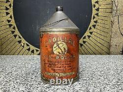 RARE Vintage 1920s CADILLAC Oil Polish Auto Car Gas Advertising Tin Cone Top Can
