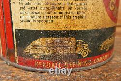 RARE Vintage 1930s KENDALL Graphic 5lb Grease Metal Oil Can Empty Car Bus Truck