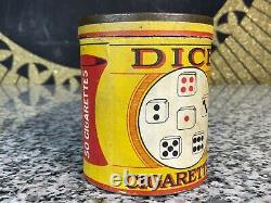 RARE Vintage Antique DICE Cigarettes Paper Label Tin Tobacco Advertising Can