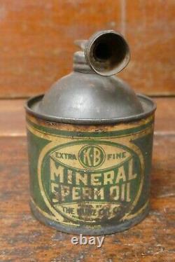 RARE Vintage Kunz Oil Co Gold Medal Mineral Sperm Oil 4oz Metal Handy Oiler Can