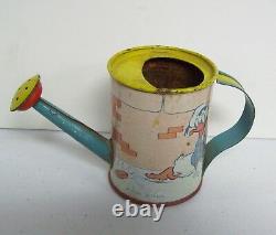 RARE Vintage Sm Tin Litho Toy Watering Can OHIO ART Disney DONALD DUCK 1938