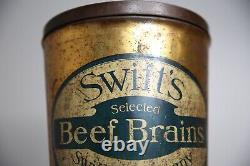 RARE Vintage Swifts Beef Brains Can Advertising Tin Chicago Illinois farm cattle