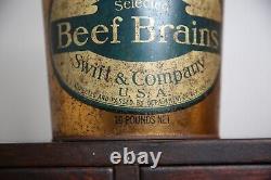 RARE Vintage Swifts Beef Brains Can Advertising Tin Chicago Illinois farm cattle
