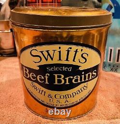 RARE Vintage Swifts Beef Brains Can Advertising Tin farm cattle