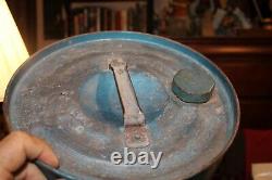 RARE Vintage Valor Esso Blue Paraffin Oil Can Drum with Brass Tap & Lid 11 x 16