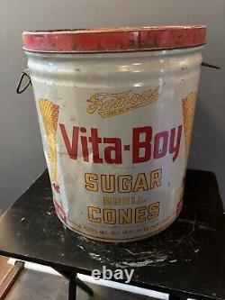 RARE Vintage Vita-Boy Sugar Cone Tin Can Ice Cream Cone Tin Detroit Michigan