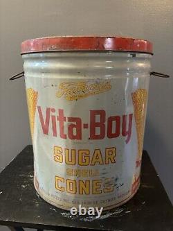 RARE Vintage Vita-Boy Sugar Cone Tin Can Ice Cream Cone Tin Detroit Michigan