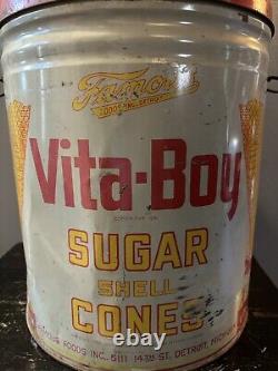 RARE Vintage Vita-Boy Sugar Cone Tin Can Ice Cream Cone Tin Detroit Michigan