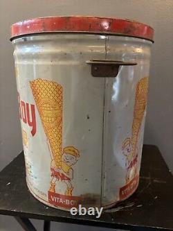 RARE Vintage Vita-Boy Sugar Cone Tin Can Ice Cream Cone Tin Detroit Michigan