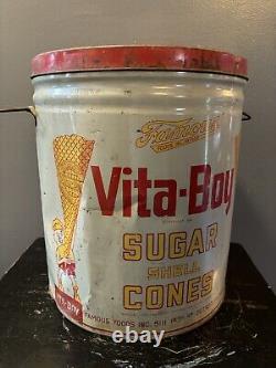 RARE Vintage Vita-Boy Sugar Cone Tin Can Ice Cream Cone Tin Detroit Michigan