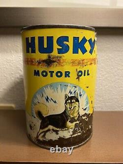 RARE! Vintage Yellow Husky motor oil can empty 1 quart metal