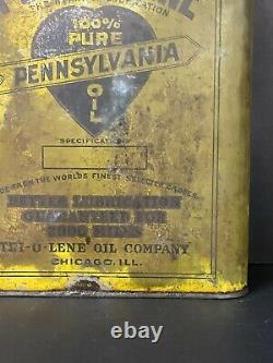 RARE Vtg 20s PENNOLENE Pennsylvania TRI-O-LENE Chicago 2 Gallon Oil Can with HEART
