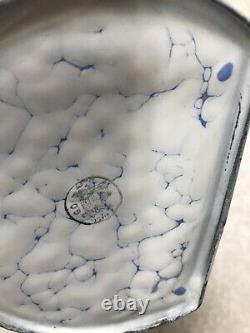 RARE WHITE BLUE SWIRL HANGING WATERING CAN Graniteware Enamelware ANTIQUE UNIQUE