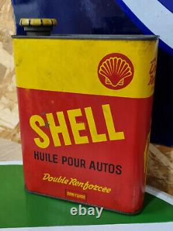 RARE bidon d'huile SHELL DOUBLE RENFORCE oil can tin 2 litres