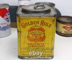 RARE early 1900s era GOLDEN RULE 5 lb. GREASE Old Antique Tin Oil Can