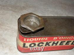 RARE tin OIL CAN lockheed n5 old vintage auto car Sports car transports antique
