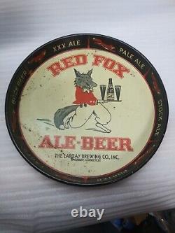 RED FOX ALE BEER TRAY & Cone Top Can Largay Brewing WATERBURY CT Vintage RARE