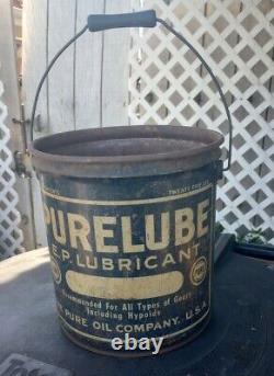 Rare 1920s Purelube PURE Oil Bucket Can 25lb. Great Shape