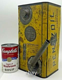 Rare 1930s Era Antique Pennzoil Handi Gallon Motor Oil Can With Built In Spout