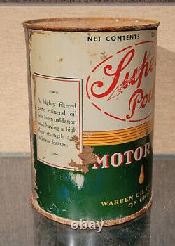 Rare 1930s Supper Power 1 Quart Motor Oil Can Warren Oil Co Of Ohio Arrow