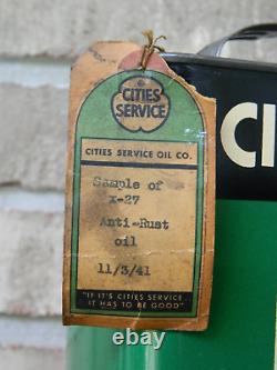 Rare 1940s Cities Service Slim 1 Gallon Oil Can with Hang Tag