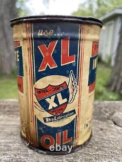 Rare 1940s Vintage Inter-state Oil Old 1 Lb Grease Tin Oil Can Side Graphics