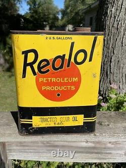 Rare 1940s Vintage Realol Motor Oil Can 2 Gallon Can Gas Station Tin Canco