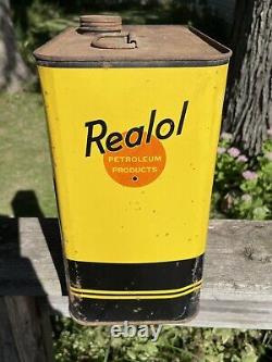 Rare 1940s Vintage Realol Motor Oil Can 2 Gallon Can Gas Station Tin Canco