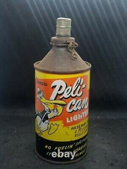 Rare 1950's Bowers Peli-Can Petrol Table Lighter Complete with Lid Great Graphics