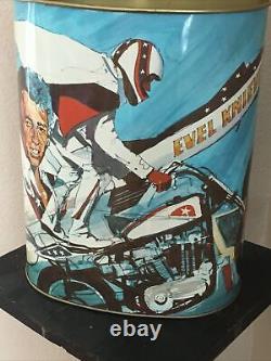 Rare 1974 Evel Knievel StuntmanCheinco Co. TrashGarbageMetal CanMade in USA
