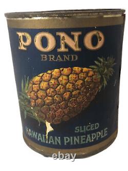 Rare Antique PONO Hawaiian Pineapple Tin Can Paper Label Kapaa, Kauai Early