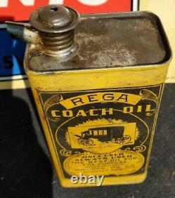 Rare Antique Rega Coach Buggy Sulky Hearse Wagon Oil Tin Can Not Porcelain Sign