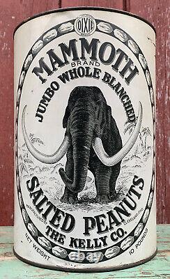 Rare Antique VTG DIXIE MAMMOTH Jumbo Blanched SALTED PEANUTS 10 LB KELLY TIN CAN